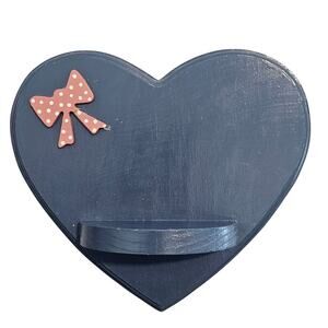 Vintage Wood Heart Bow Shelf Wall Mount Blue Pink 80s Cottage Coquette Decor